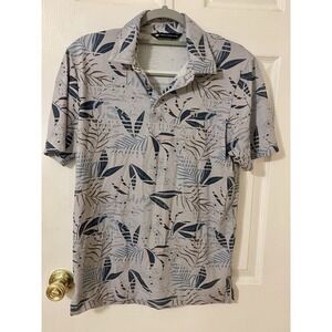 Travis Mathew Polo Shirt Mens Medium Gray Rip Current Floral Golf Heater Series